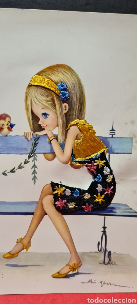 Cartoline: Preciosa postal o l&aacute;mina bordada. Maria Gloria. Tama&ntilde;o grande