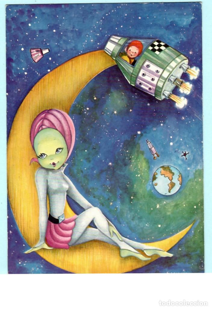 postal de dibujo astronauta visita a la luna ed - Compra venta en  todocoleccion