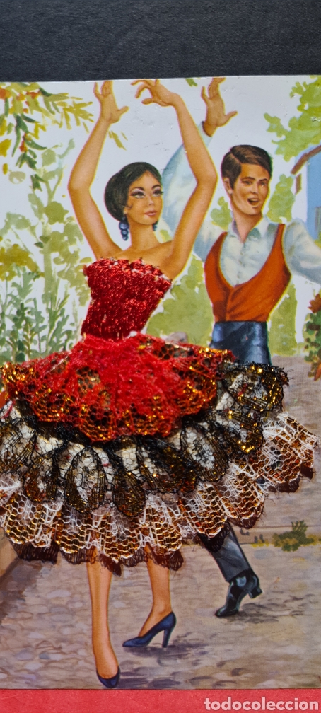 Cartoline: Preciosa postal bordada. V. Cegarra. Flamenco