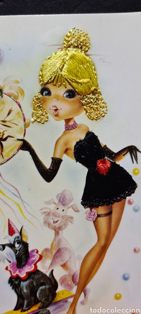 Postais: Preciosa postal bordada. Chica con Perros. Sin escribir