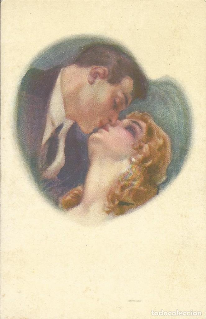 Postales: Coraz&oacute;n con dama y caballero. Stampa. Milano. 103-5. Italia. 9x14 cm. Principios s. XX. Postal.
