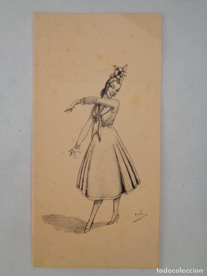Postcards: TARJETA DE FELICITACION CON DIBUJO DEL ESCRITOR RAMON CHARLO Y DENTRO FIRMA MANUSCRITA Y POESIA