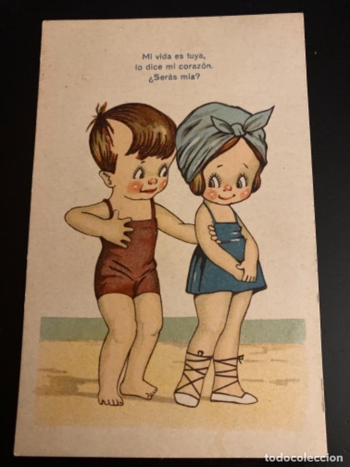 Postais: Tarjeta postal infantil ni&ntilde;os playa ba&ntilde;o