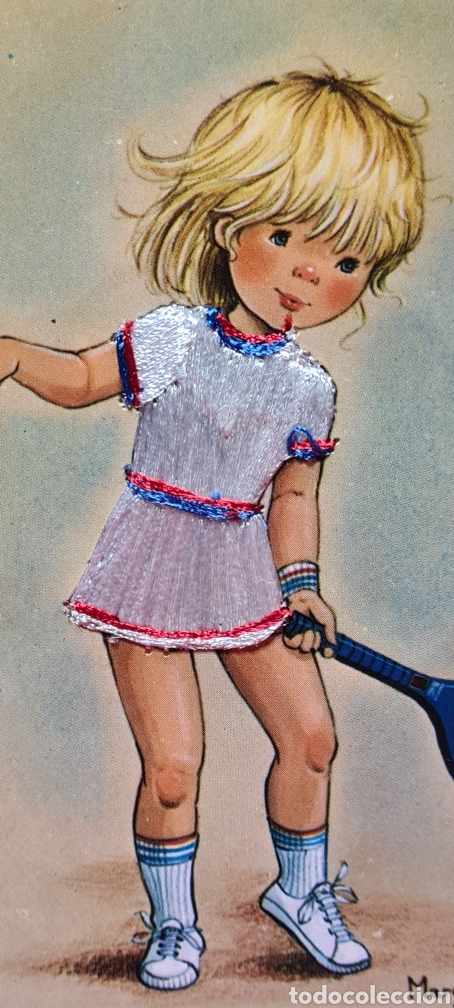 Cartes Postales: Preciosa postal bordada. Mary May. Tenis