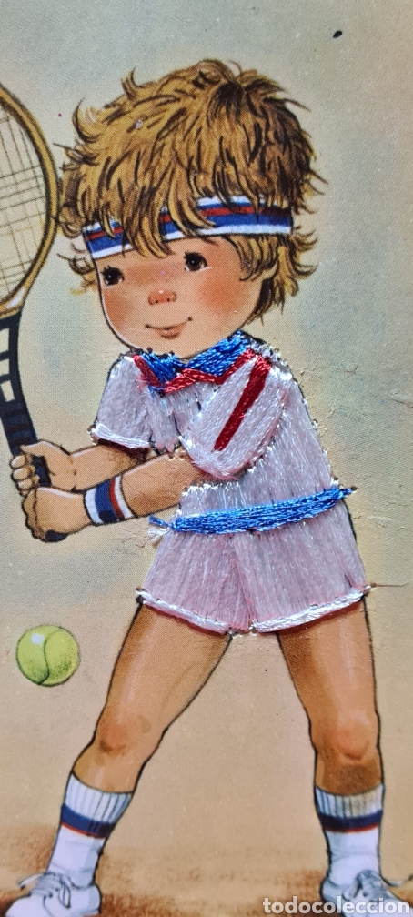 Cartes Postales: Preciosa postal bordada. Mary May. Tenis