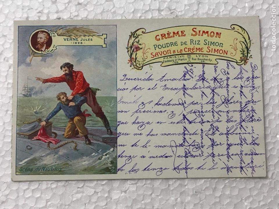 Postales: CR&Eacute;ME POUDRE SAVON SIMON - PERFUMER&Iacute;A - VERNE JULES / JULIO VERNE - CIRCULADA Y ESCRITA 1902