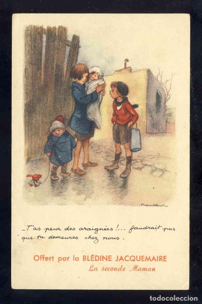Postales: Postal ilustrada por Poulbot. Ni&ntilde;os pobres. Si te dan miedo las ara&ntilde;as no podrias vivir en casa...