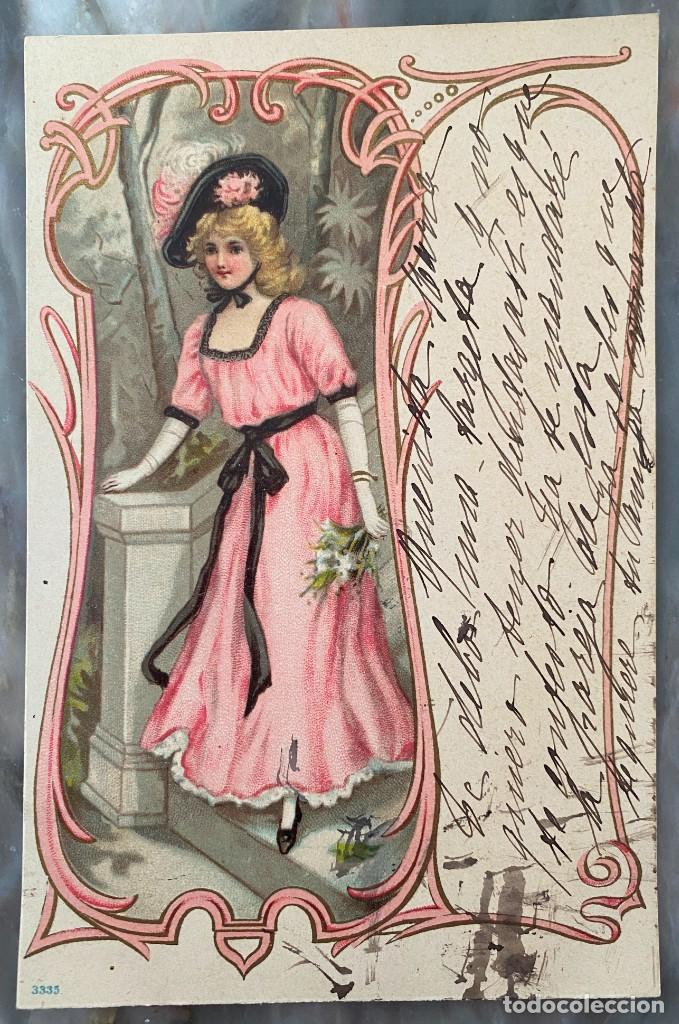 Postales: ART NOUVEAU, ART DECO, POSTAL SERIE 3335, MUJER CON VESTIDO, TIPO VIENES, CIRCULADA EN 1902