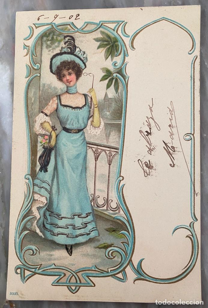 Postales: ART NOUVEAU, ART DECO, POSTAL SERIE 3335, MUJER CON VESTIDO, TIPO VIENES, CIRCULADA EN 1902