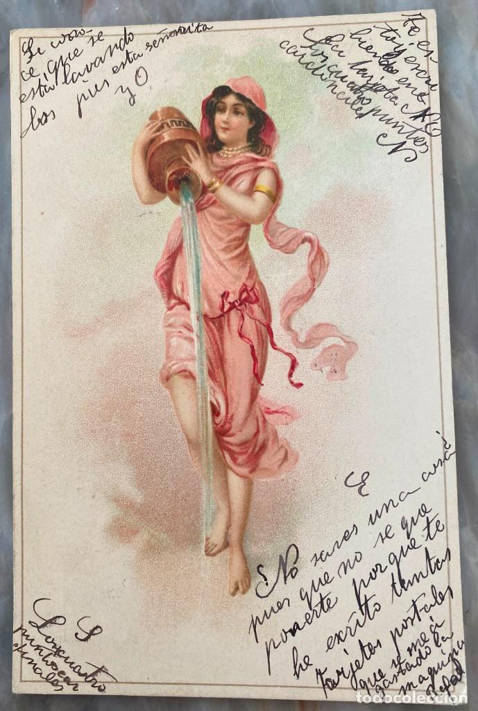 Postales: ART NOUVEAU, ART DECO, POSTAL, NINFA CON CANTARO, TIPO VIENES, CIRCULADA EN 1901 UNION POSTAL UNIVER