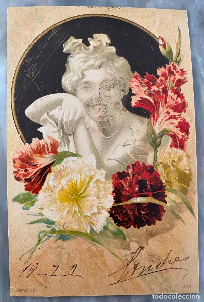 Postales: ART NOUVEAU, ART DECO, POSTAL, PRECIOSA NINFA CON RAMO DE ESPIGAS, TIPO VIENES, CIRCULADA EN 1901 UN