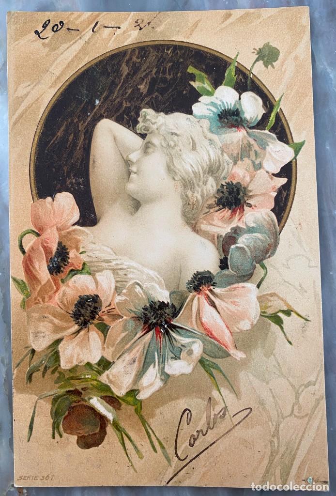 Postales: ART NOUVEAU, ART DECO, POSTAL, PRECIOSA NINFA CON RAMO DE ESPIGAS, TIPO VIENES, CIRCULADA EN 1901 UN