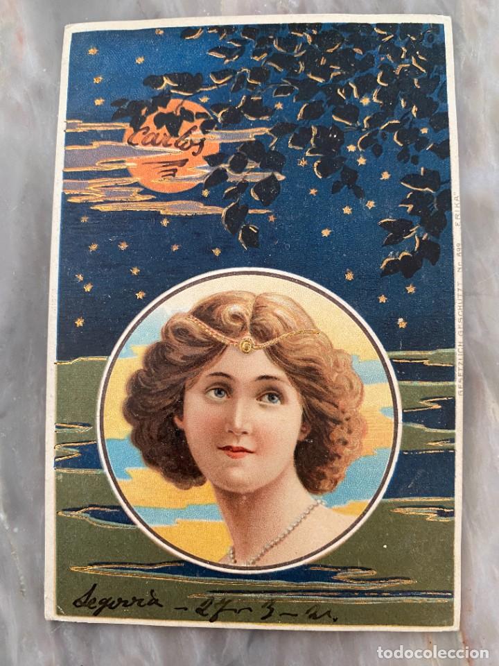 Postales: ART NOUVEAU, ART DECO, POSTAL EN RELIEVE, MUJER CON FLORES TIPO VIENES, CIRCULADA EN 1902