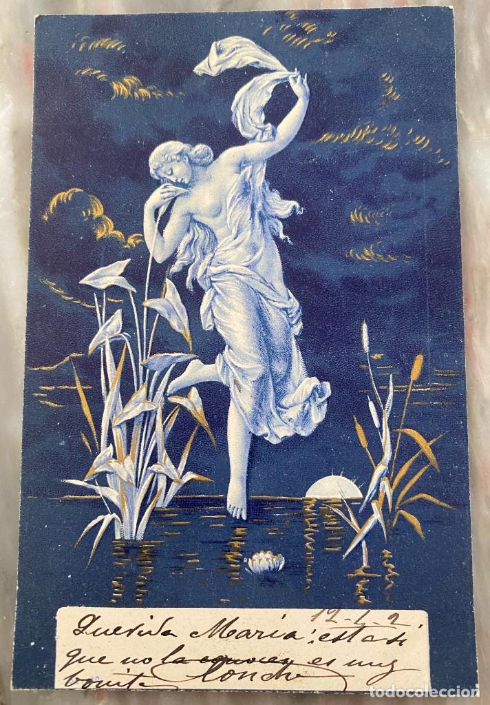 Postales: ART NOUVEAU, ART DECO, POSTAL, NINFA A LA LUZ DE LA LUNA, TIPO VIENES, CIRCULADA EN 1902