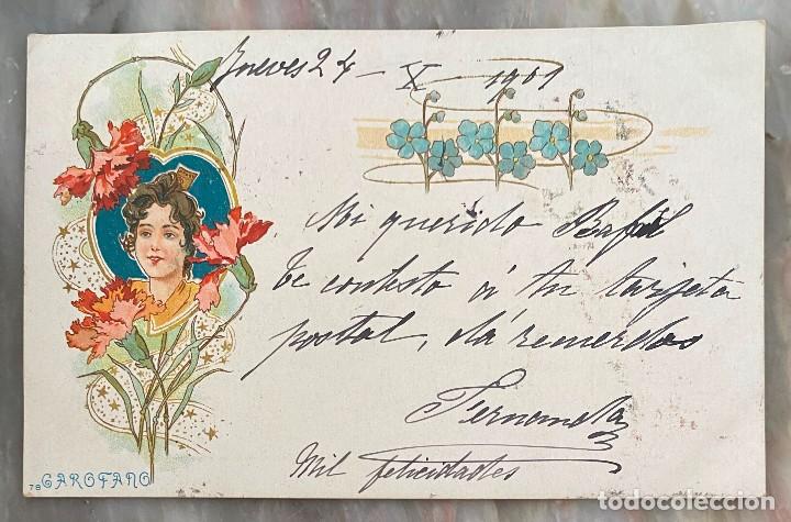 Postales: ART NOUVEAU, MODERNISTA, GAROFANO, MUJER CON FLORES, CIRCULADA EN 1901