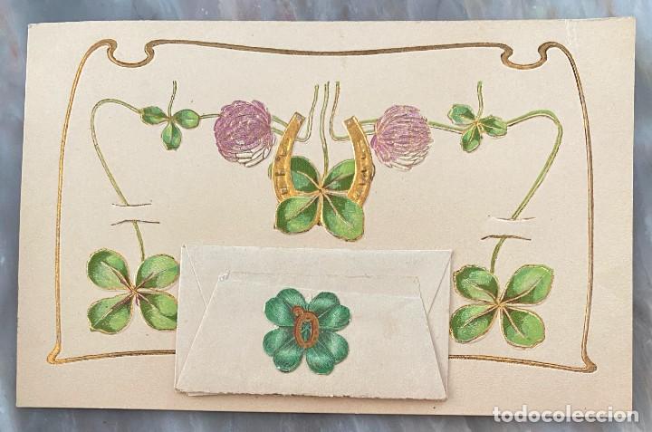 Postales: ART NOUVEAU, MODERNISTA, EN RELIEVE, CON SOBRECITO QUE LLEVA UNA PEQUE&Ntilde;A CARTA DENTRO, TIPO VIENES,