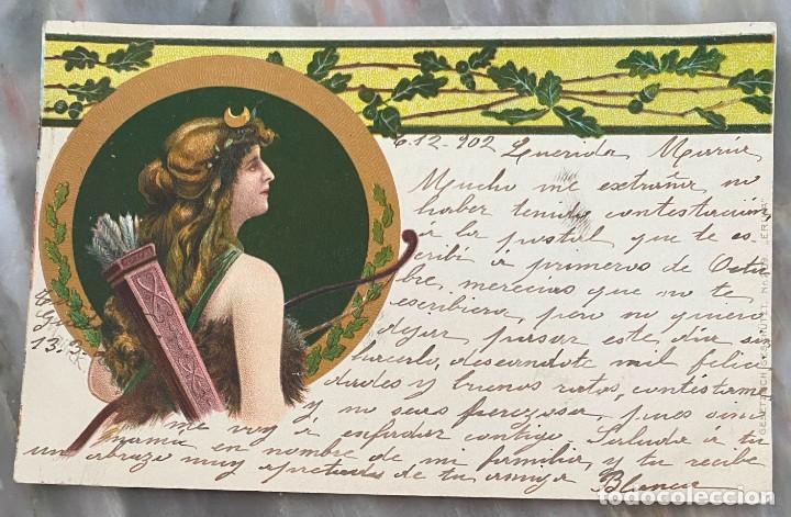 Postales: ART NOUVEAU, MODERNISTA, DIANA CAZADORA, CIRCULADA EN 1902