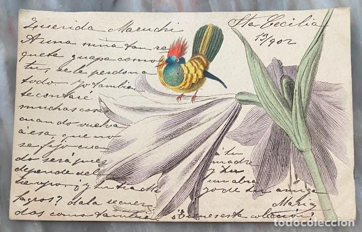 Postales: ART NOUVEAU, MODERNISTA, AVE EN FLORES, CIRCULADA EN 1902