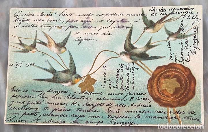 Postales: ART NOUVEAU, MODERNISTA, GOLONDRINAS, CIRCULADA EN 1904