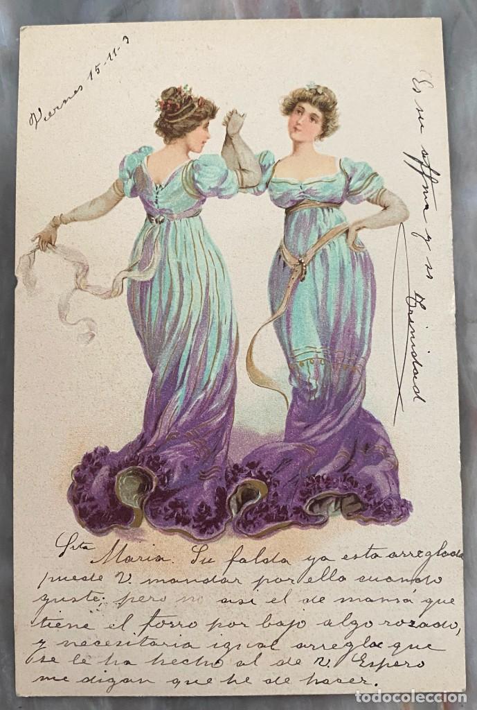 Postales: ART NOUVEAU, DOS NINFAS BAILANDO, TIPO VIENES, CIRCULADA EN 1902