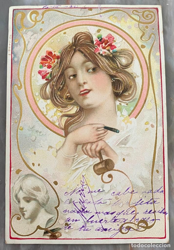 Postales: ART NOUVEAU, MUJER EN DECORADO FLORAL TIPO KIRCHNER, VIENES, CIRCULADA EN 1902