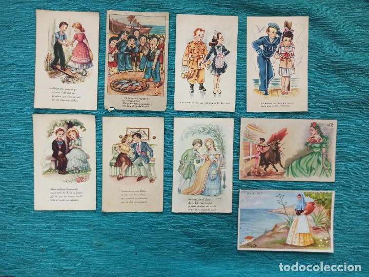 Postcards: Lote de 9 postales dibujos y caricaturas satiricas variadas. Principio S. XX.