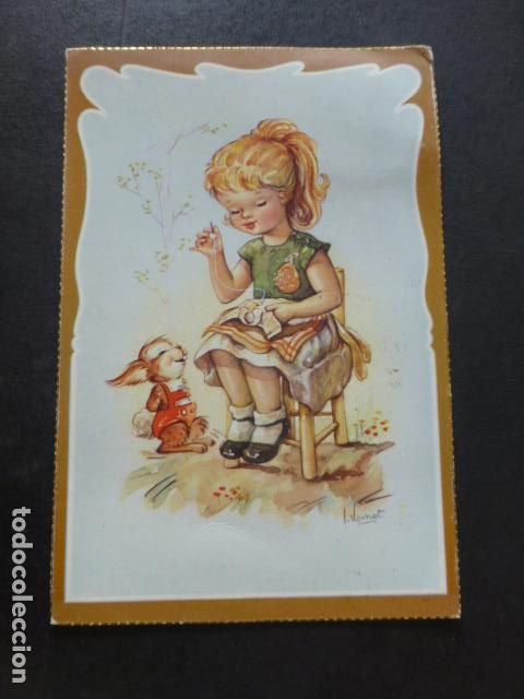 Postais: NI&Ntilde;A COSIENDO POSTAL VERNET ILUSTRADOR