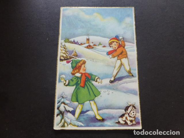 Cartoline: NI&Ntilde;AS JUGANDO EN LA NIEVE POSTAL