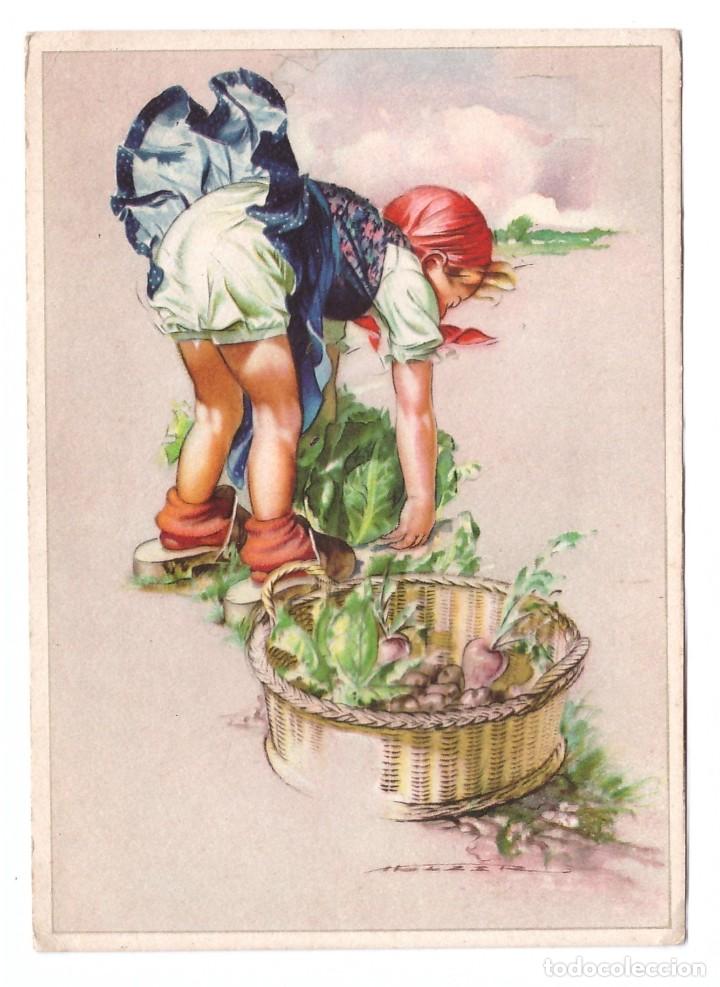Postcards: NI&Ntilde;A RECOGIENDO VERDURAS