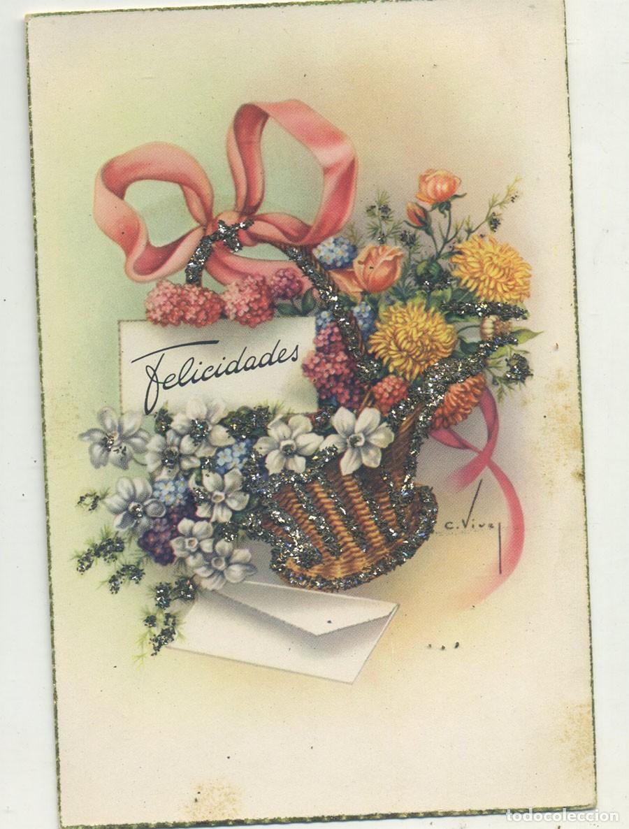 Postcards: POSTAL Ed. CYZ 536 ILUSTRA C.VIVE FLORES CON PURPURINA ESCRITA