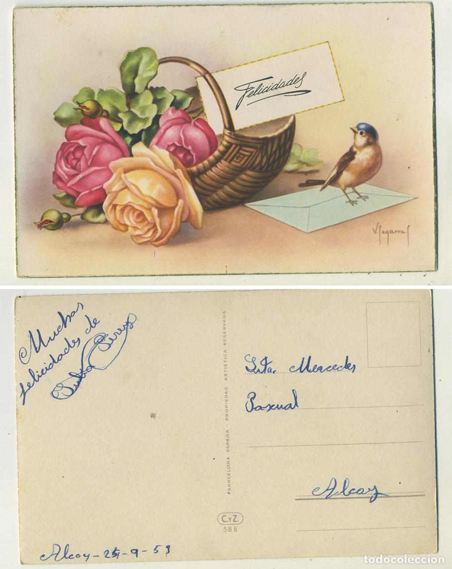 Postkarten: POSTAL Ed. CYZ 588 ILUSTRA V. SEGARRA FLORES Y P&Agrave;JARO ESCRITA 1953