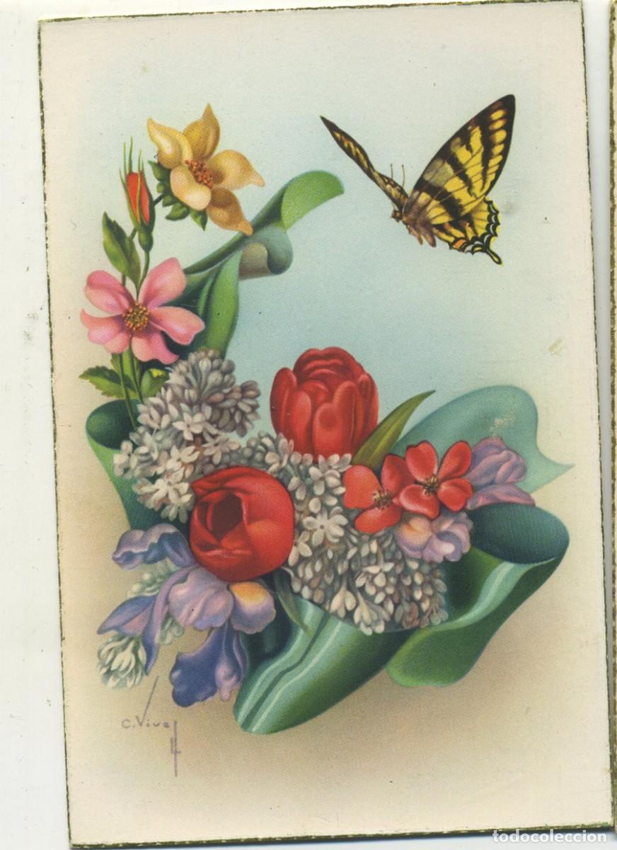 Postcards: POSTAL Ed. CYZ 502/A ILUSTRA C. VIVE FLORES MARIPOSA ESCRITA 1954