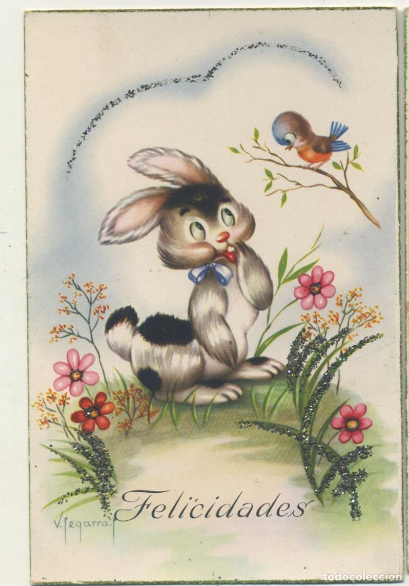 Postcards: POSTAL Ed. CYZ 580 ILUSTRA V. SEGARRA CONEJO Y P&Agrave;JARO CON PURPURINA ESCRITA 1952