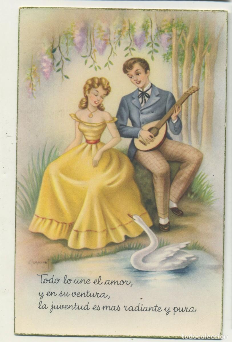 Postais: POSTAL CYZ 595 ILUSTRA V. SEGARRA GALANTE CON CISNE ESCRITA EN 1952