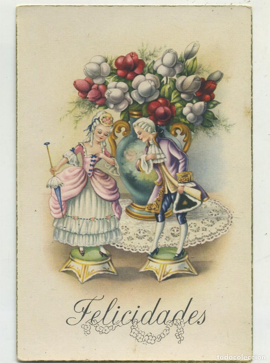 Postais: POSTAL CYZ 519 FELICITACION GALANTE FIGURAS Y FLORES ESCRITA EN 1950