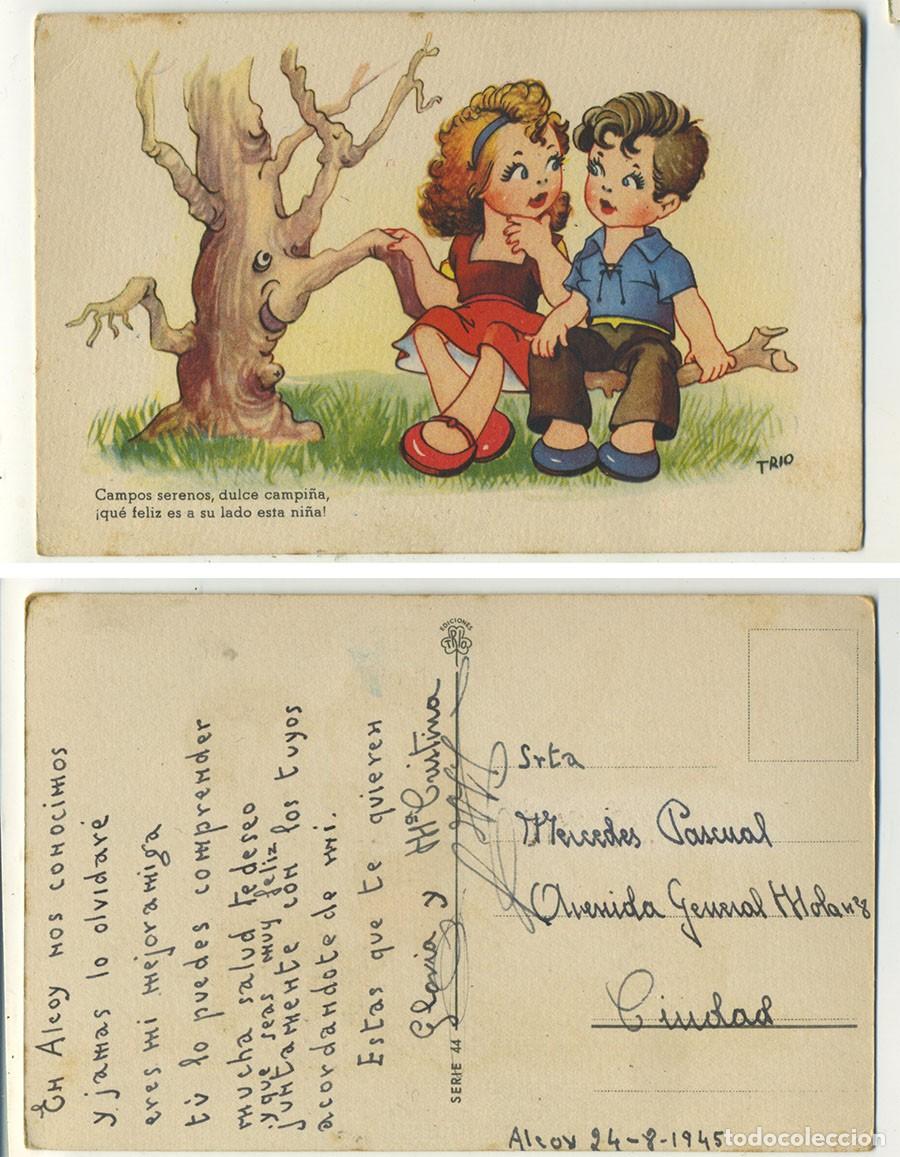 Postkarten: POSTAL EDICIONES TRIO SERIE 44 ROMANTICA NI&Ntilde;OS ESCRITA 1945