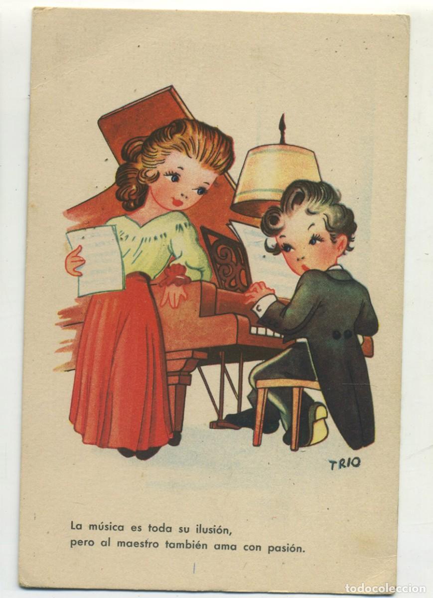 Postkarten: POSTAL EDICIONES TRIO SERIE 57 ROMANTICA TOCANDO PIANO ESCRITA 1946