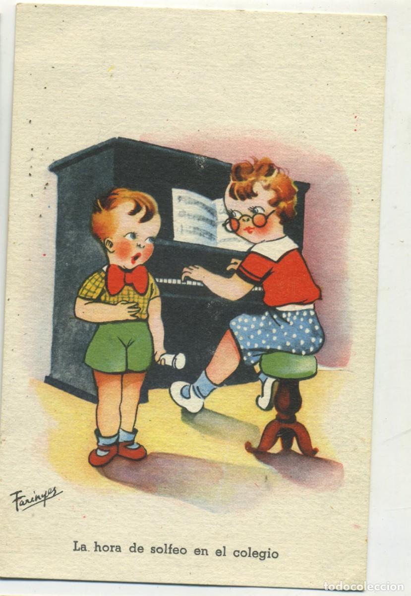 Postkarten: POSTAL CMB SERIE 34 ILUSTRA FARINYES NI&Ntilde;OS PIANO ESCRITA 1942