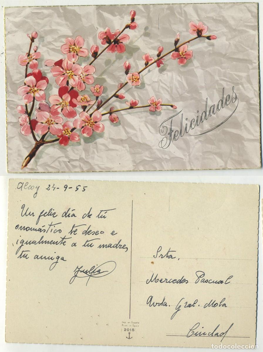 Postais: POSTAL POSTAL FELICIDADES RAMA ALMENDRO FLORIDA ESCRITA EN 1955