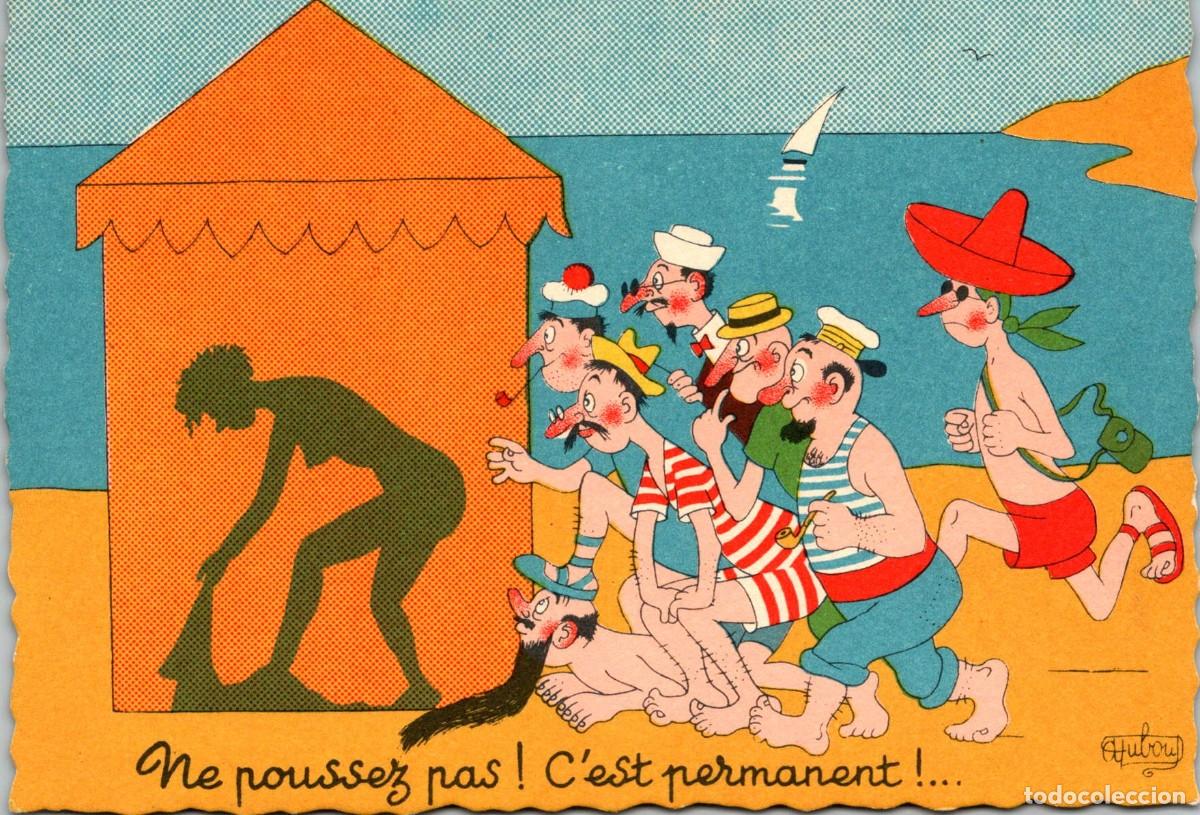 Postkarten: Ne poussez pas! -Ilustra Dubout-Postal Humor&iacute;stica Francesa- Ed. du Moulin n&ordm; 28 A - 148x105mm