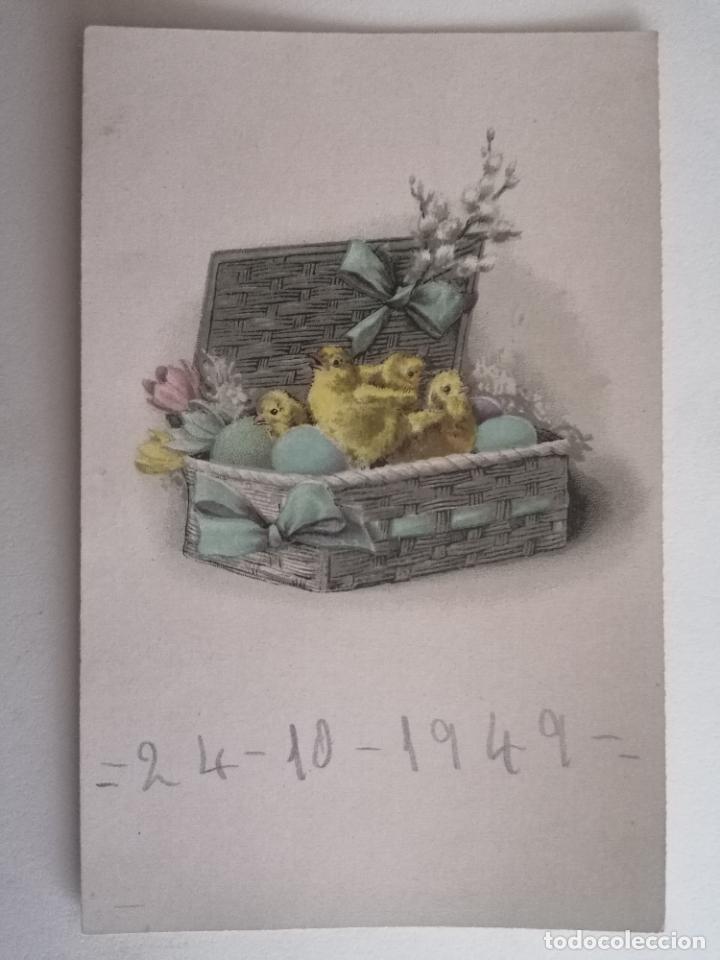 Postkarten: POSTAL INFANTIL, CAJA CON POLLITOS , ESCRITA 1949