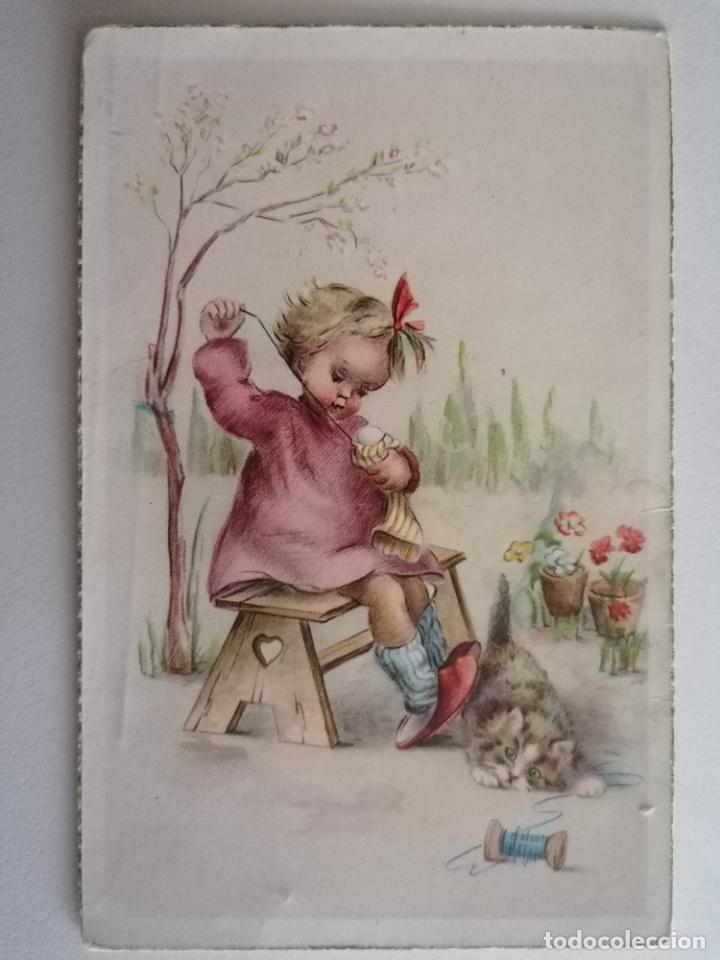 Postcards: POSTAL INFANTIL, COSIENDO, ESCRITA A&Ntilde;O 1954