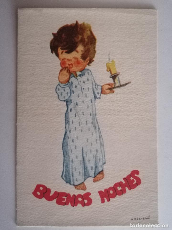 Postkarten: POSTAL INFANTIL, BUENAS NOCHES, DIBUJO AROZTEGUI, ESCRITA A&Ntilde;OS 50