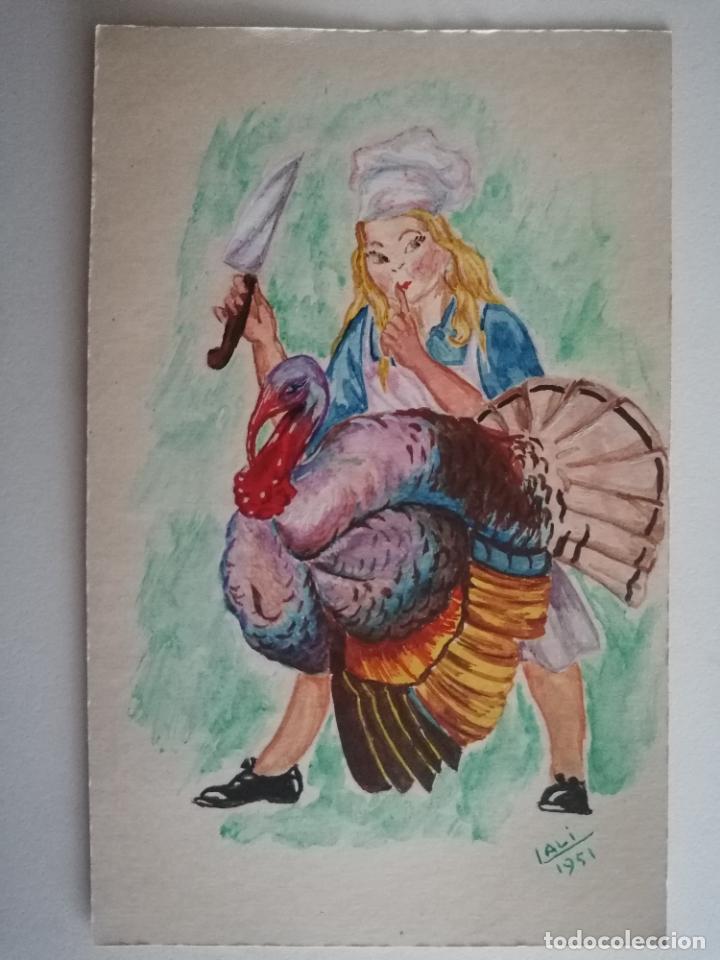 Postkarten: POSTAL INFANTIL, MATANDO EL PAVO, DIBUJO LALI, ESCRITA A&Ntilde;O 1951