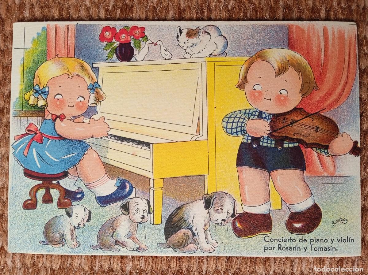 Postales: concierto de piano y violin por rosarin y tomasin - ilustracion bombon - EXITOS DE LA PANTALLA