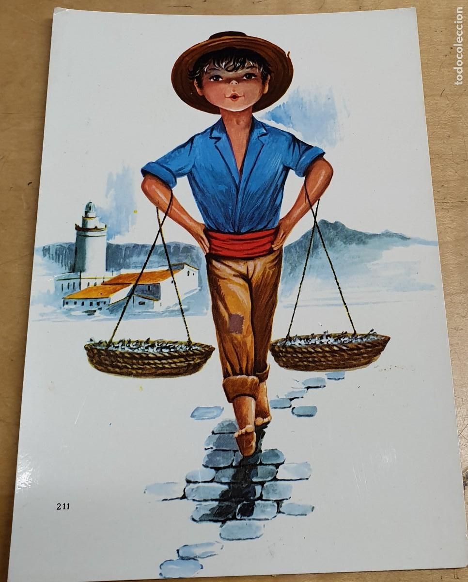 Postkarten: POSTAL INFANTIL VENDEDOR PESCADO N&ordm; 211 EXCLUSIVAS C. RIVAS A&Ntilde;O 1968 ESCRITA 15X10,5 CM.