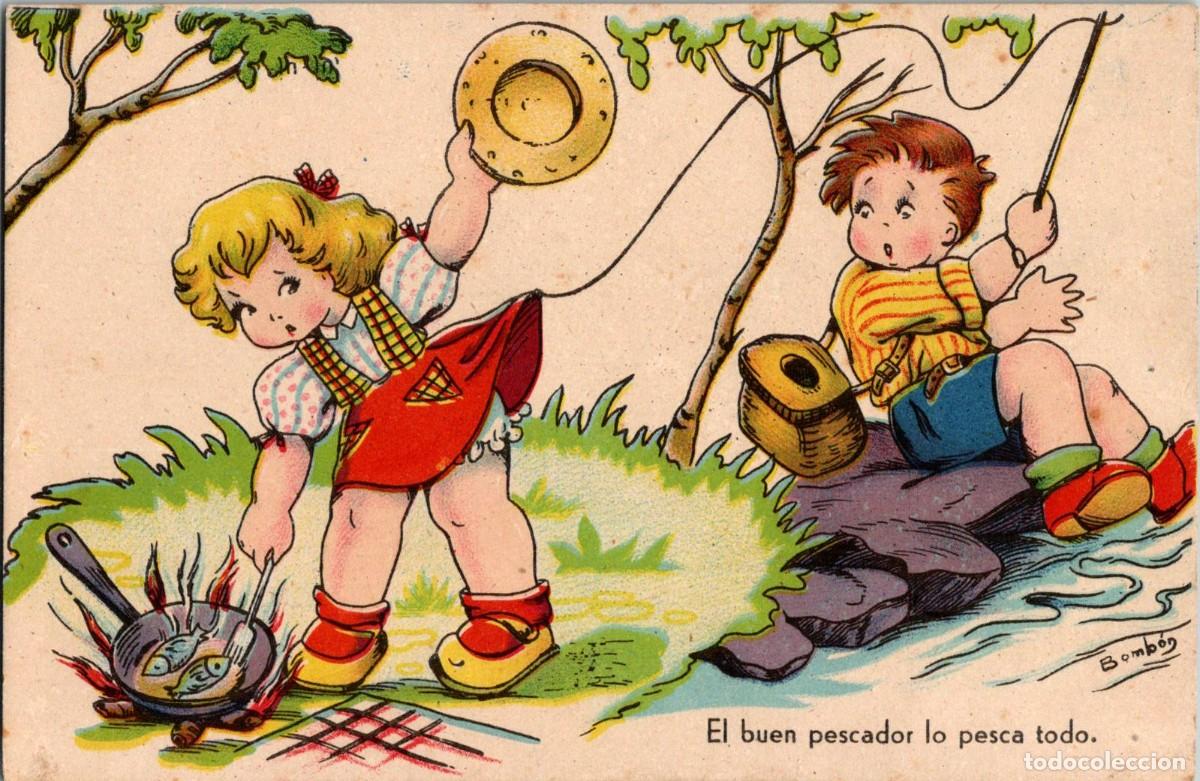 Postkarten: El buen pescador lo pesca todo - Ilustra Bomb&oacute;n - Ed. Artigas Serie n&ordm; 38 - 135x85mm