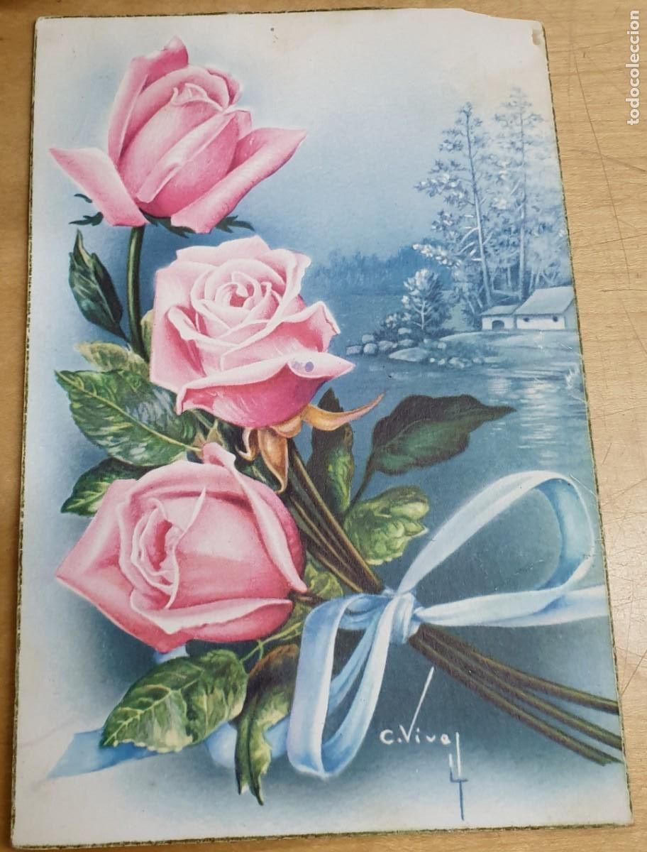 Postales: POSTAL CON MOTIVO FLORAL ILUSTRADA POR VIVES A&Ntilde;O 1961 CYZ N&ordm; 530/B ESCRITA 13,5X9 CM.