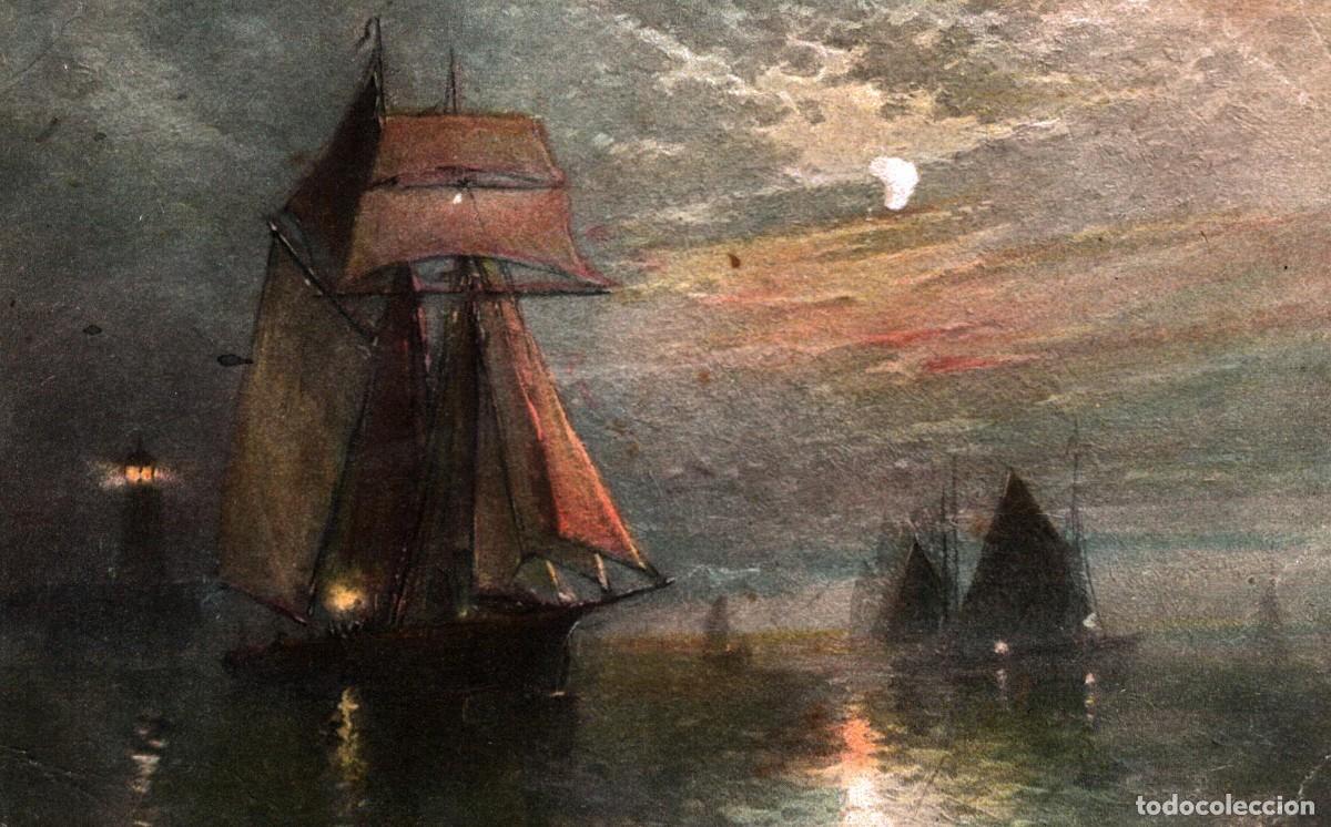 Postales: postal C.W faulkner escrita barcos en la noche