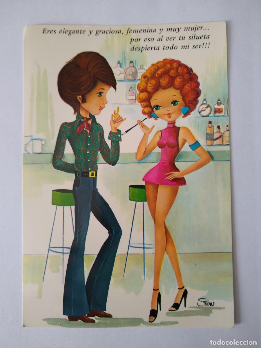 Postais: Postal pareja en bar dibujante Ston CYZ 7625/29D